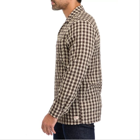 SCOTCH & SODA Check SHIRT Sz S Relaxed Fit Seersucker Brown Wool Blend NEW $178 - Picture 3 of 10